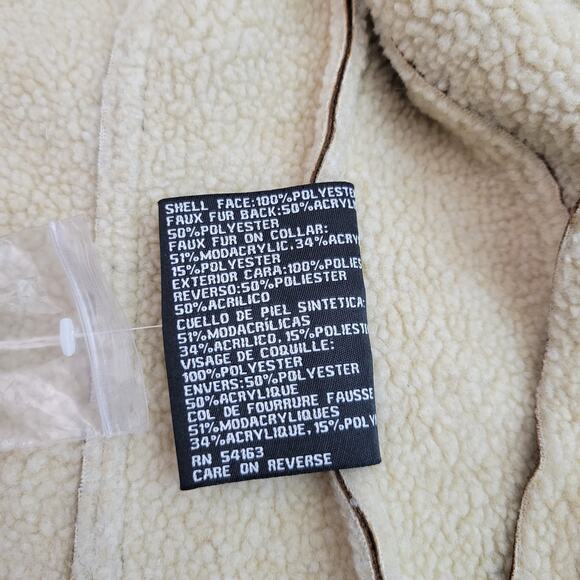 Guess Brown Faux Leather Knee Length Coat Faux Fur Collar Zip Pockets Small - Picture 8 of 13